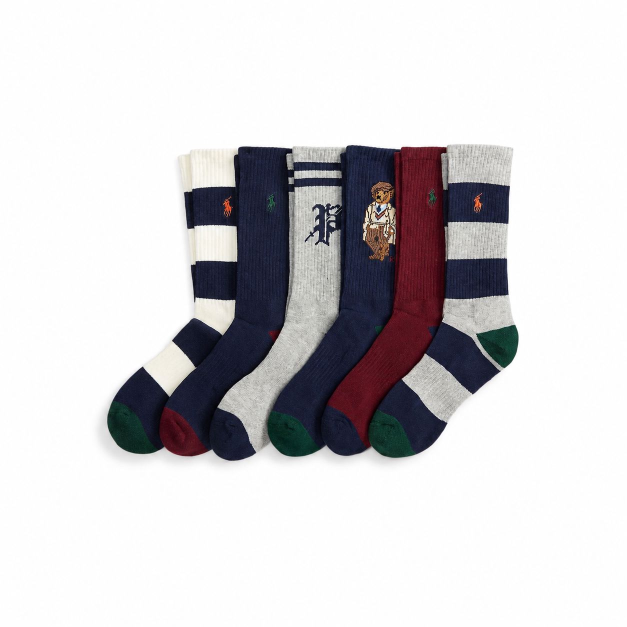 Baumwoll-Blend-Socken im 6er-Pack mit Polospiel-Motiv