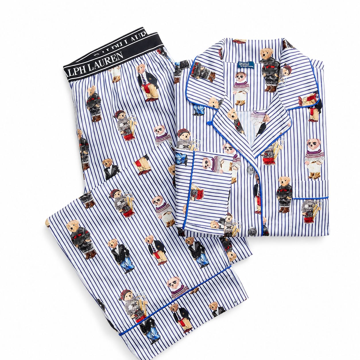 Baumwoll-Sateen-Pyjama-Set mit Polospiel-Motiv
