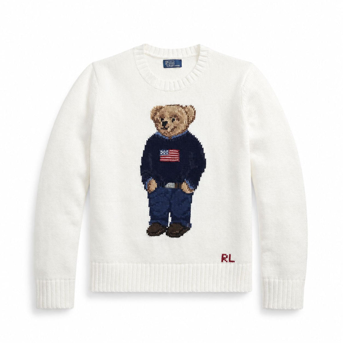 Leinen-Baumwoll-Pullover mit Rundhalsausschnitt und Polospiel-Motiv