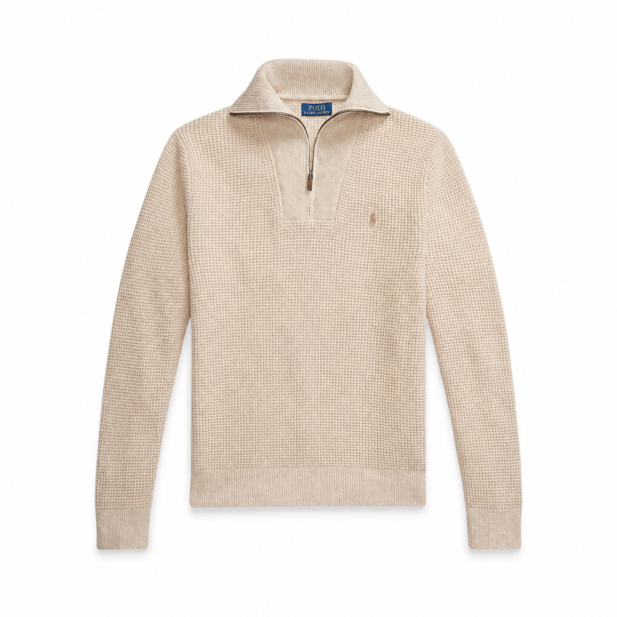 Waffelstrick-Pullover mit Viertel-Reißverschluss