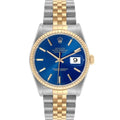 Gold- und Stahlherrenuhr Blaues Zifferblatt 36mm