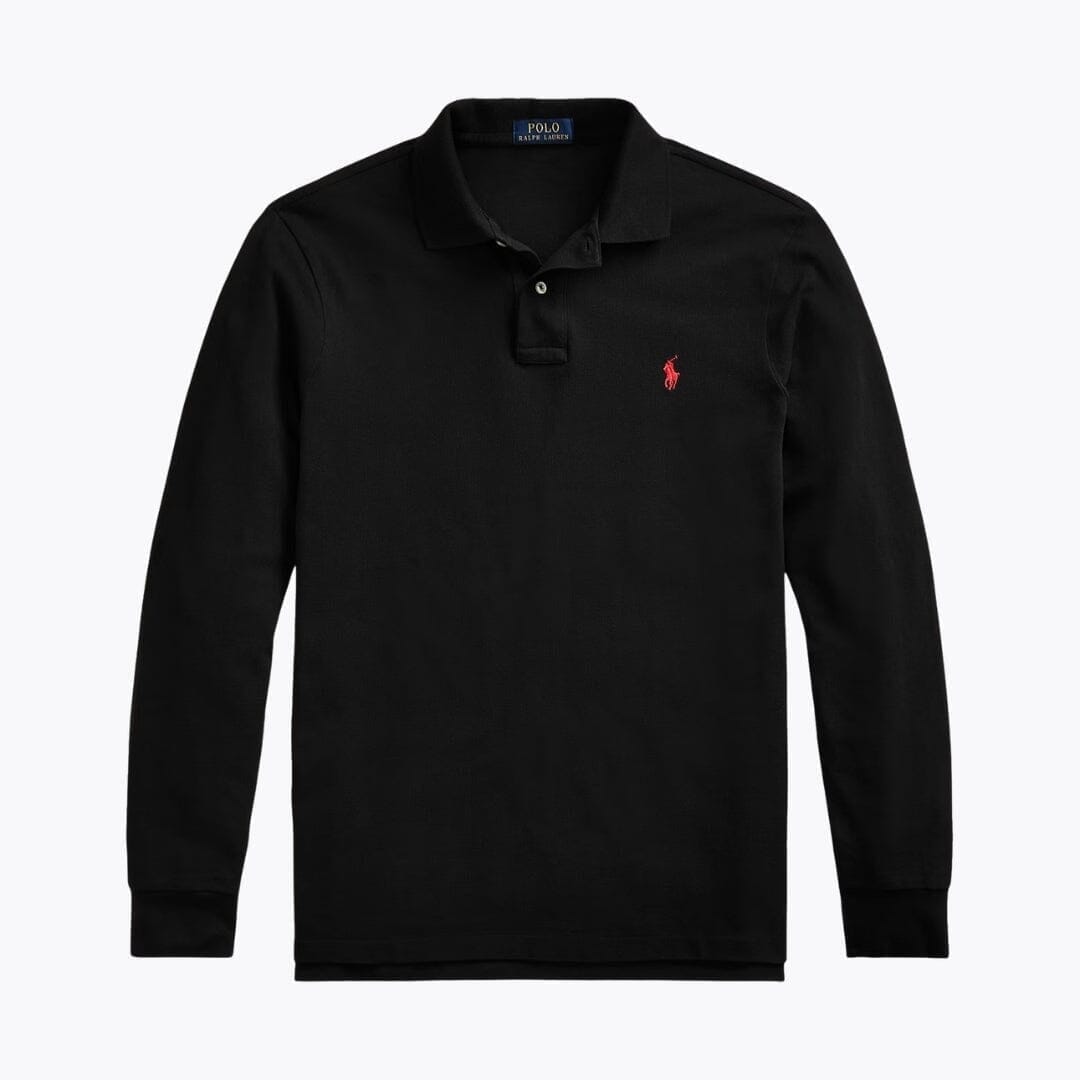 Langarm-Mesh-Baumwoll-Poloshirt Herren