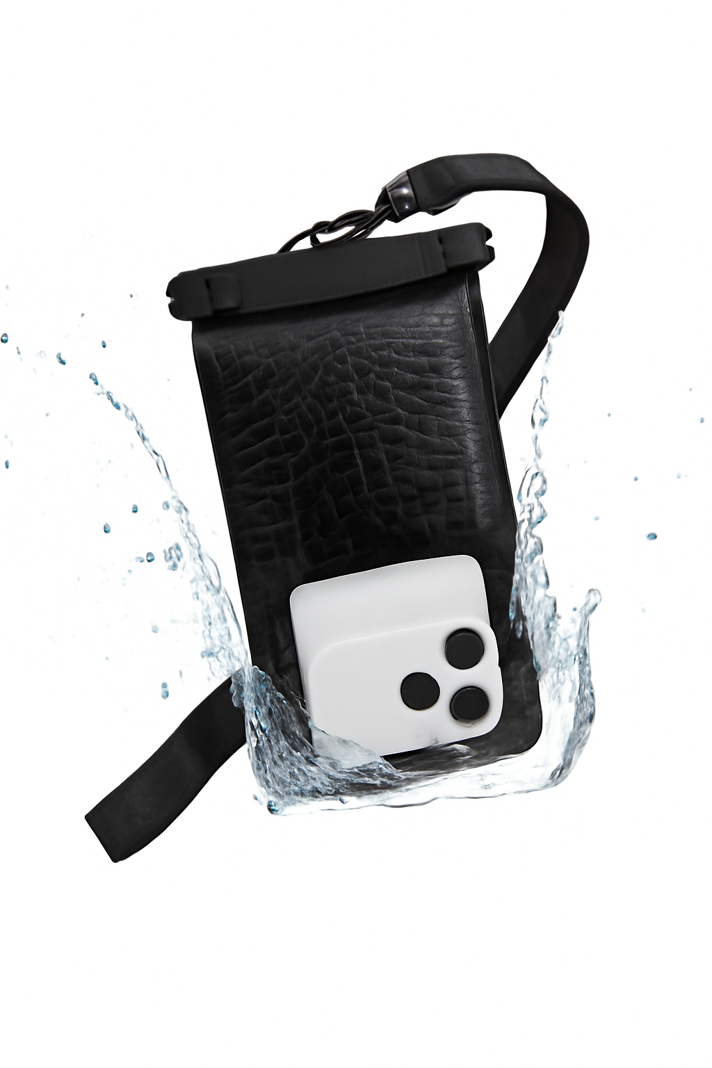 Waterproof Phone Pouch in Black Croc Pattern