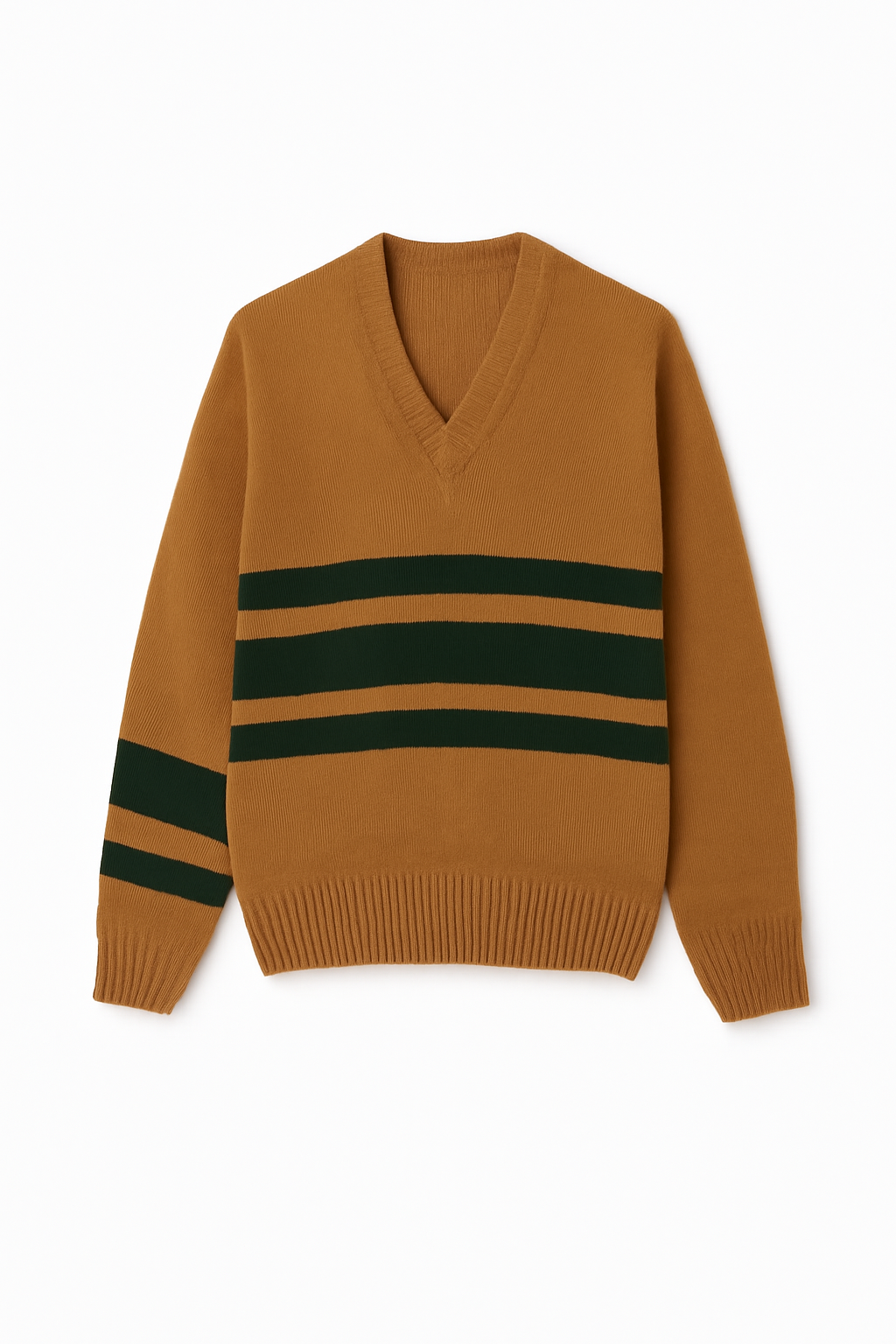 Gestreifter Wollpullover mit V-Ausschnitt