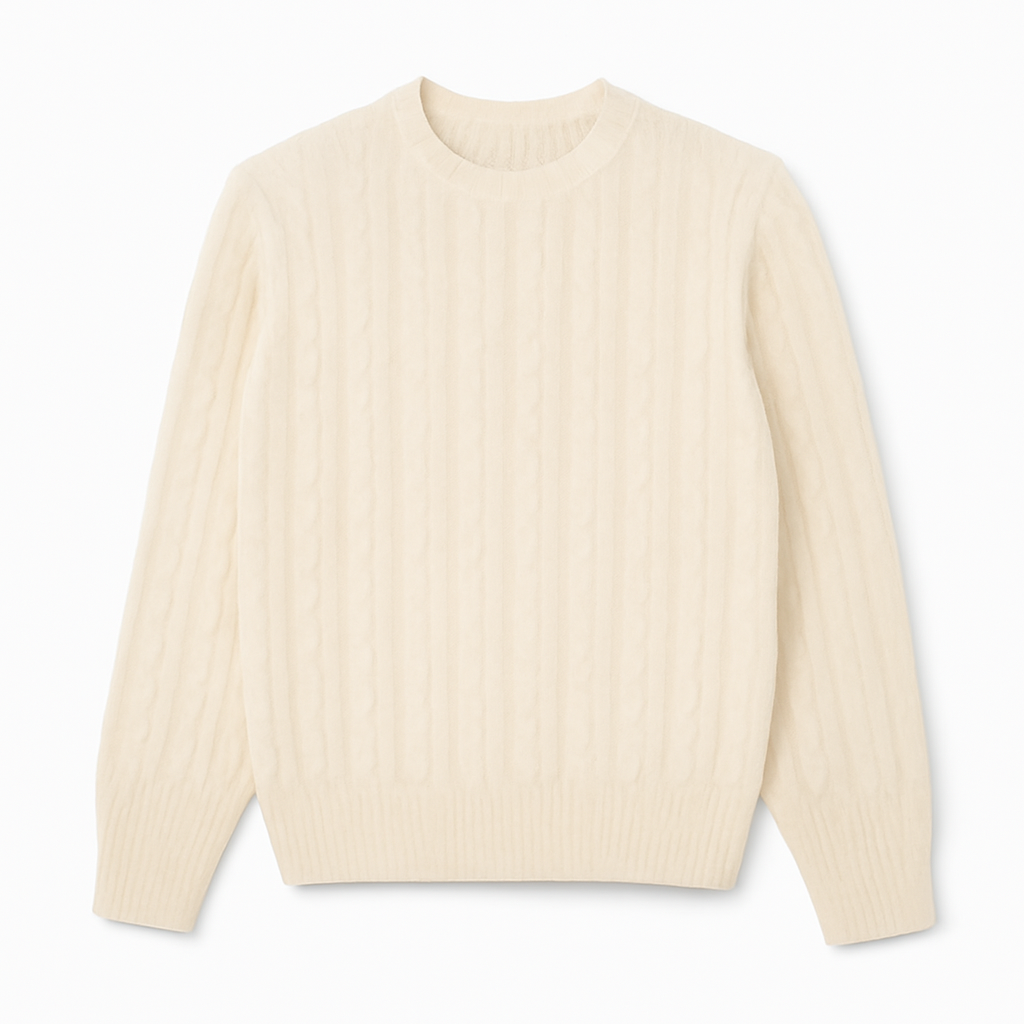 Rundhals-Pullover aus gekämmter Wolle mit Zopfmuster für Herren